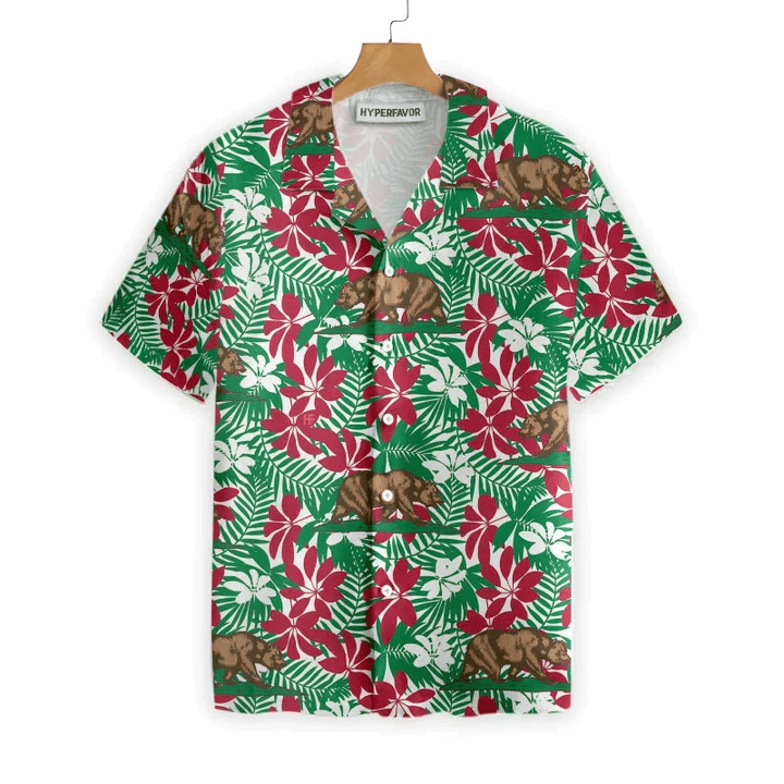California Flag Summer Vibes With Brown Bear Seamless Pattern Design Trendy Hawaiian Shirt