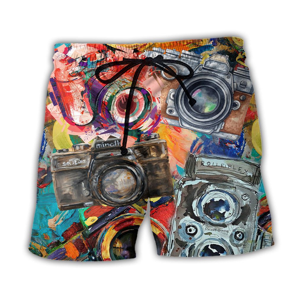 Camera Vintage Colorful Retro Trendy Aloha Hawaiian Beach Shorts Camera Vintage Colorful Retro Trendy Aloha Hawaiian Beach Shorts