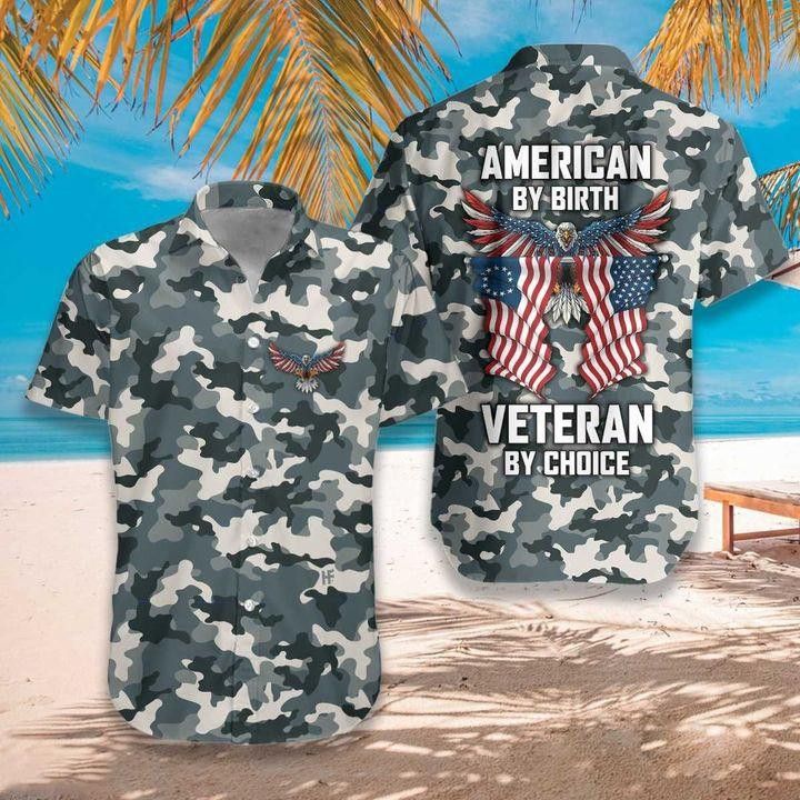 Camo American By Birth Veteran Hawaiian Shirt