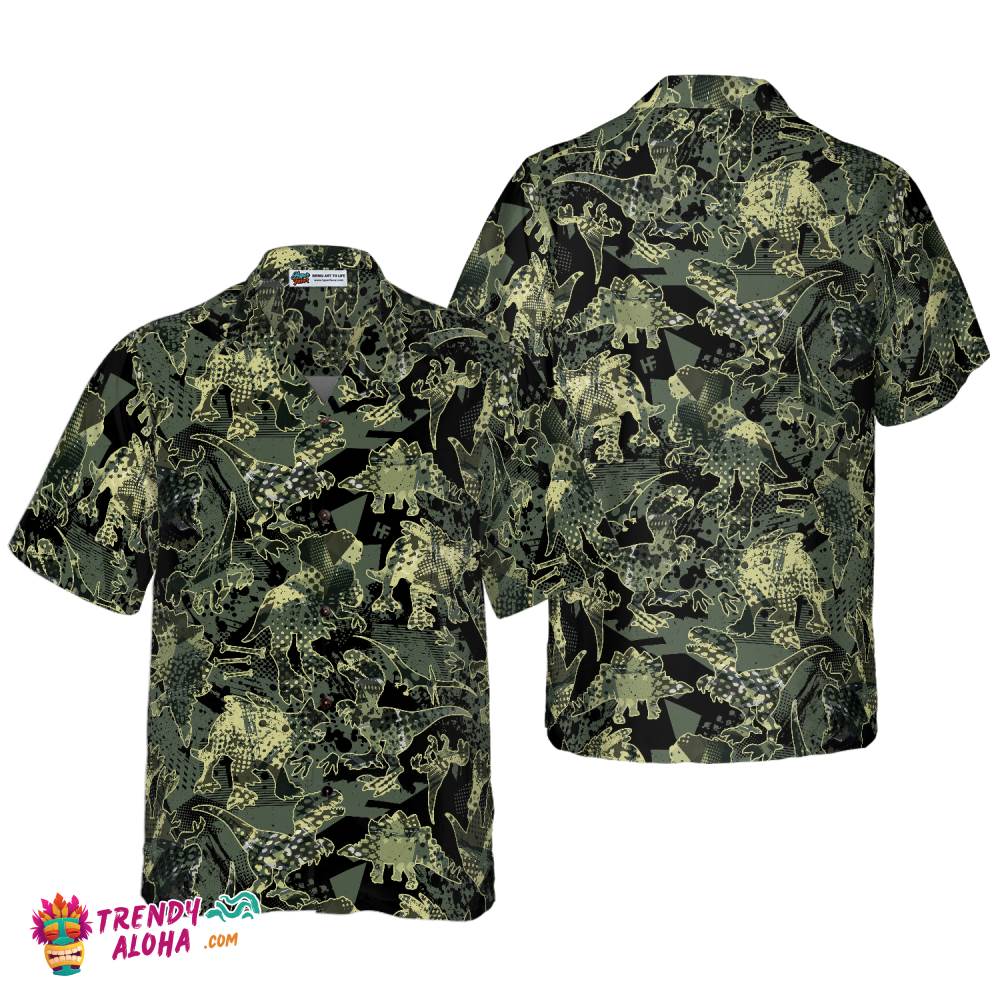 Camo Dinosaur Pattern Hawaiian Shirt