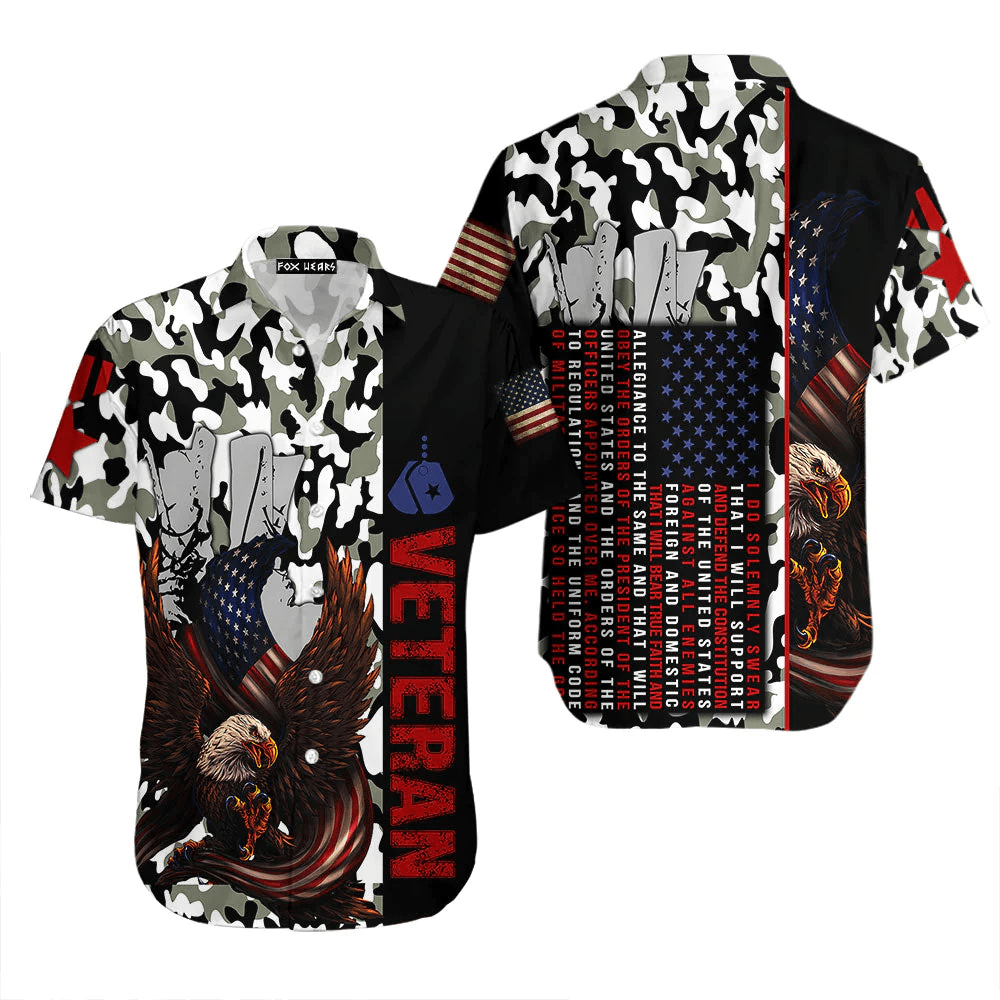 Camo Eagle Veteran American Flag Trendy Hawaiian Shirt For Aloha Shirt