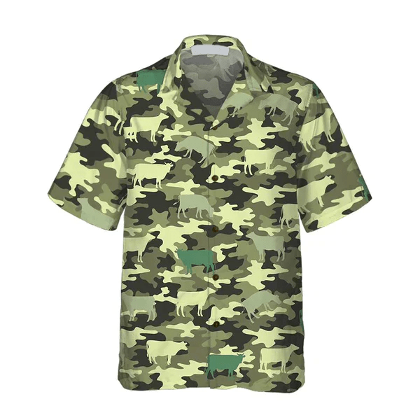 Camouflage Cow All Printed 3D Trendy Hawaiian Shirt, Cow Trendy Hawaiian Shirt, Summer Gifts For Men And Women
