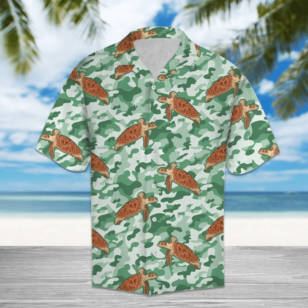 Camouflage Pattern Hawaiian Shirt for Turtle Lovers
