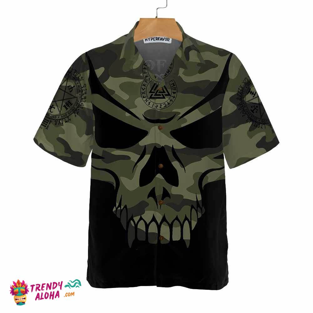 Camouflage Skull Viking Hawaiian Shirt, Son Of Odin Viking Shirt