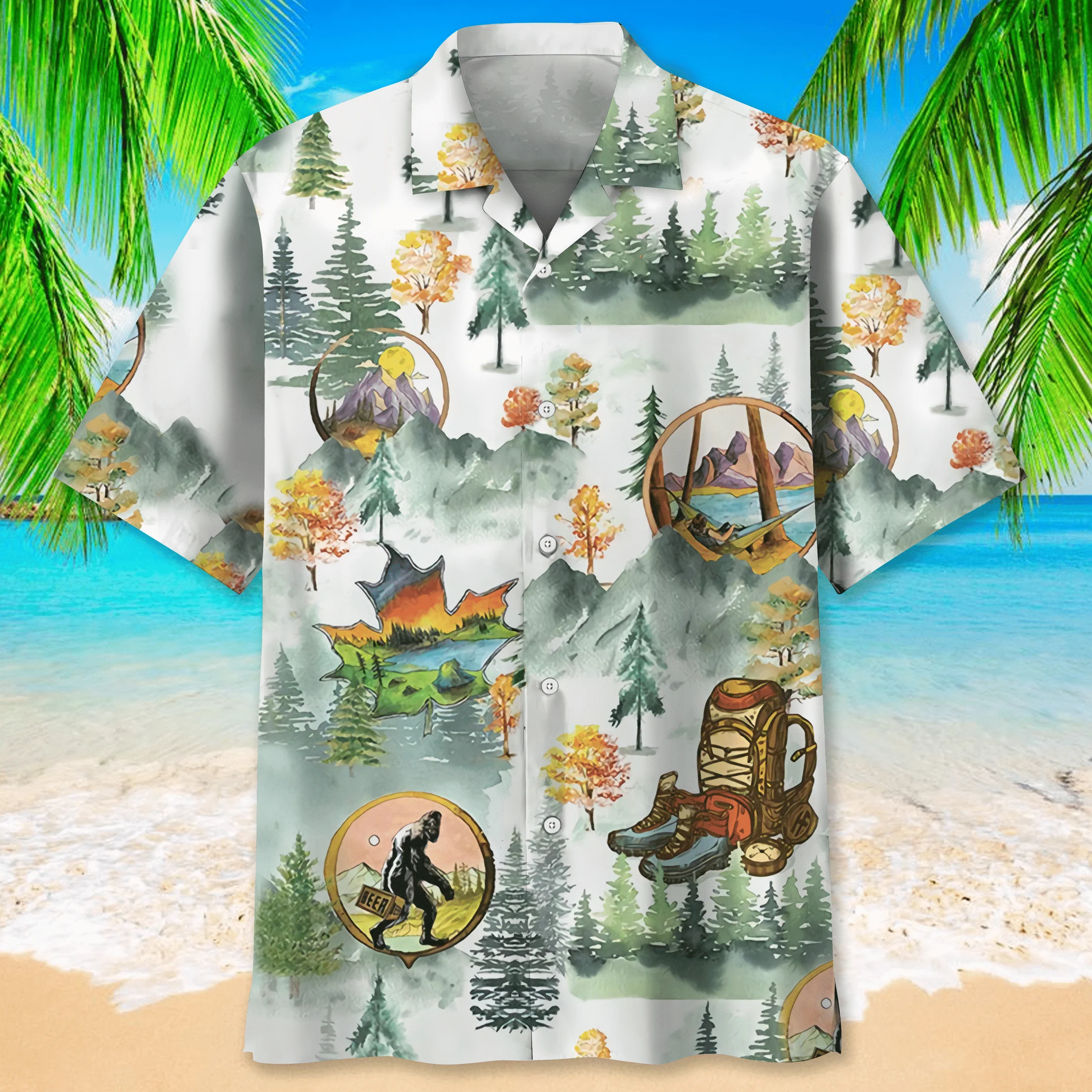 Camping Bigfoot Trendy Hawaiian Shirt For Men, Camping Shirt, Adventure Shirts Camping Bigfoot Trendy Hawaiian Shirt For Men, Camping Shirt, Adventure Shirts