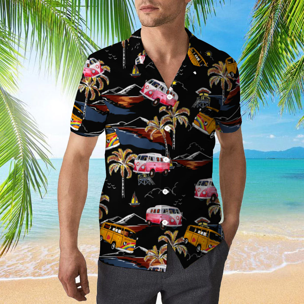 Camping Car Black Trendy Hawaiian Shirt