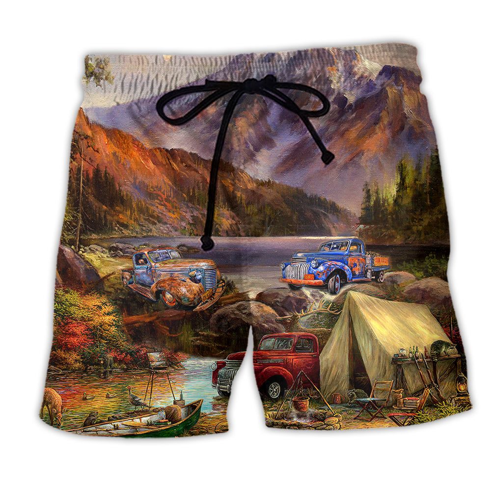 Camping Car Mountain Style Beautiful Trendy Aloha Hawaiian Beach Shorts Camping Car Mountain Style Beautiful Trendy Aloha Hawaiian Beach Shorts