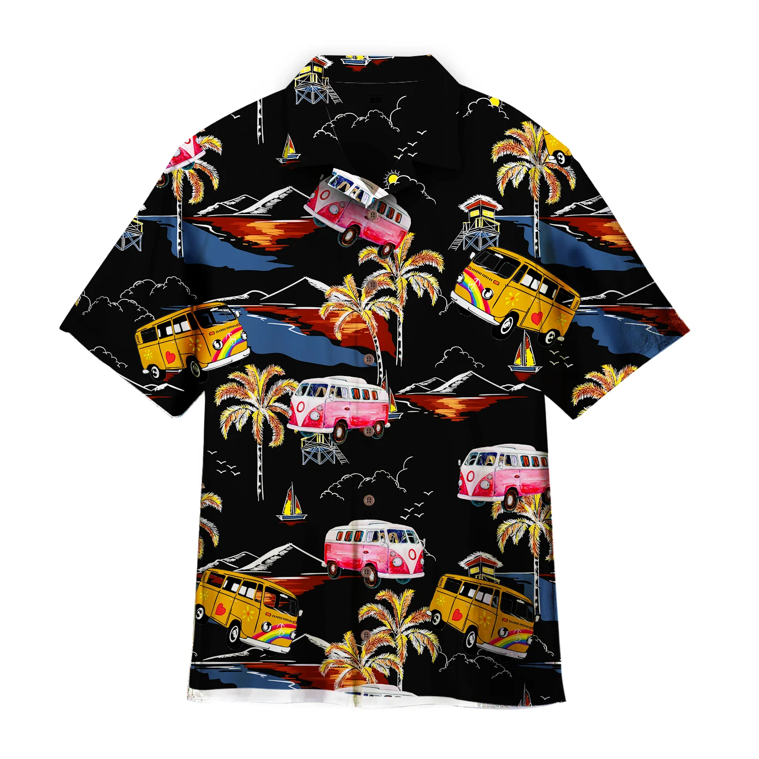 Camping Car Roadtrip Adventure Themed Black Hawaiian Shirt