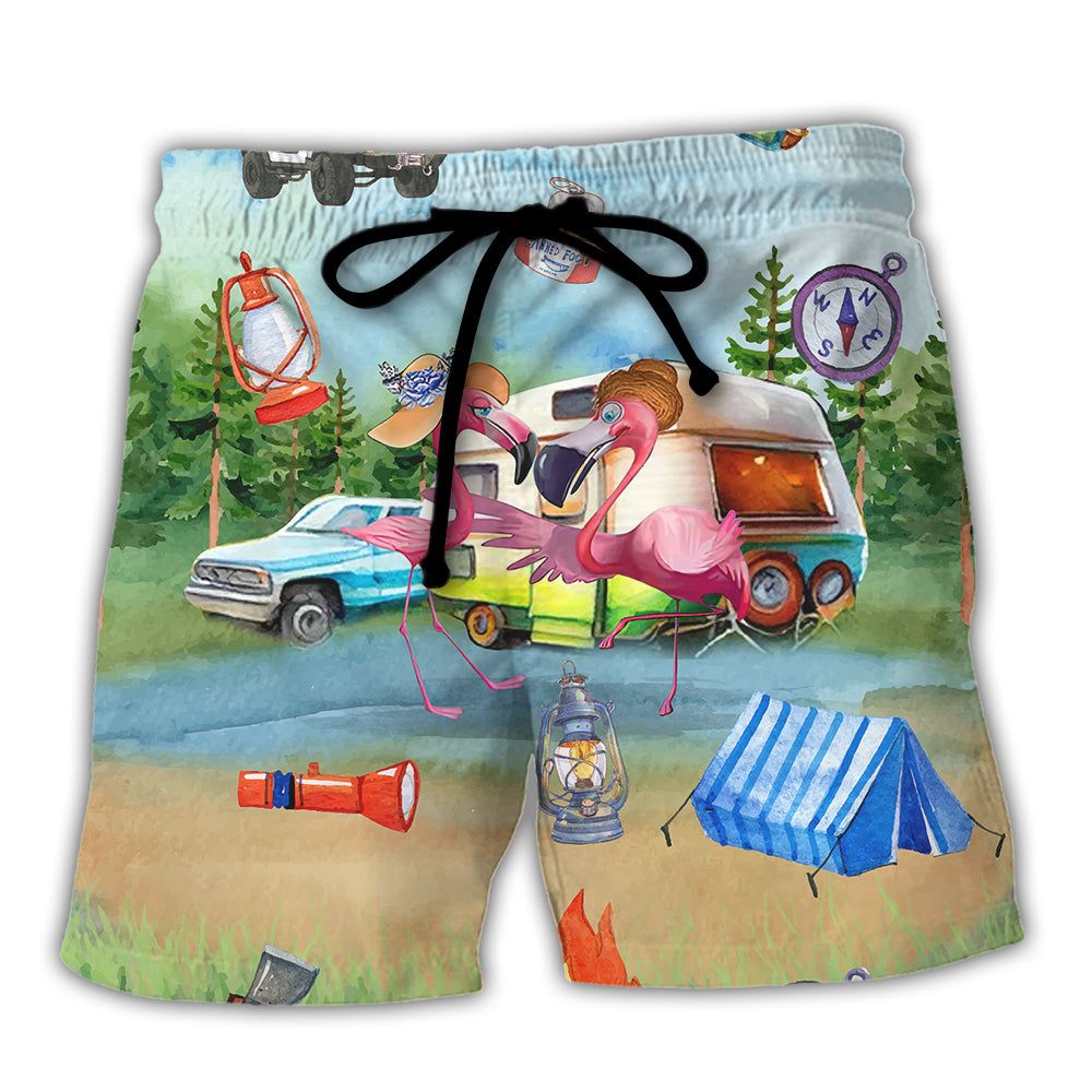 Camping Flamingo Husband And Wife Camping Partners For Life Trendy Aloha Hawaiian Beach Shorts Camping Flamingo Husband And Wife Camping Partners For Life Trendy Aloha Hawaiian Beach Shorts