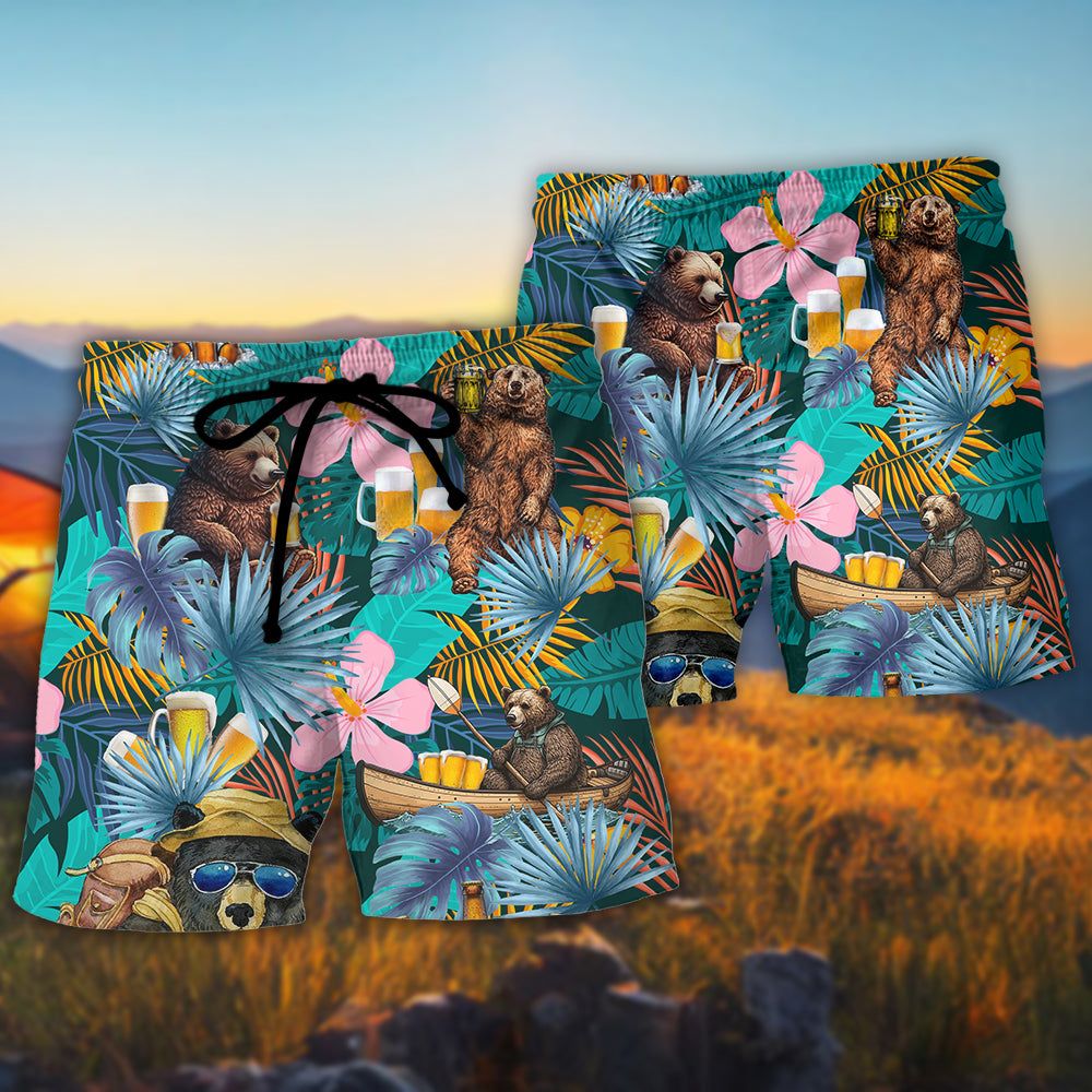 Camping Funny Bear Camping Without Beer Is Just Sitting In The Woods Trendy Aloha Hawaiian Beach Shorts