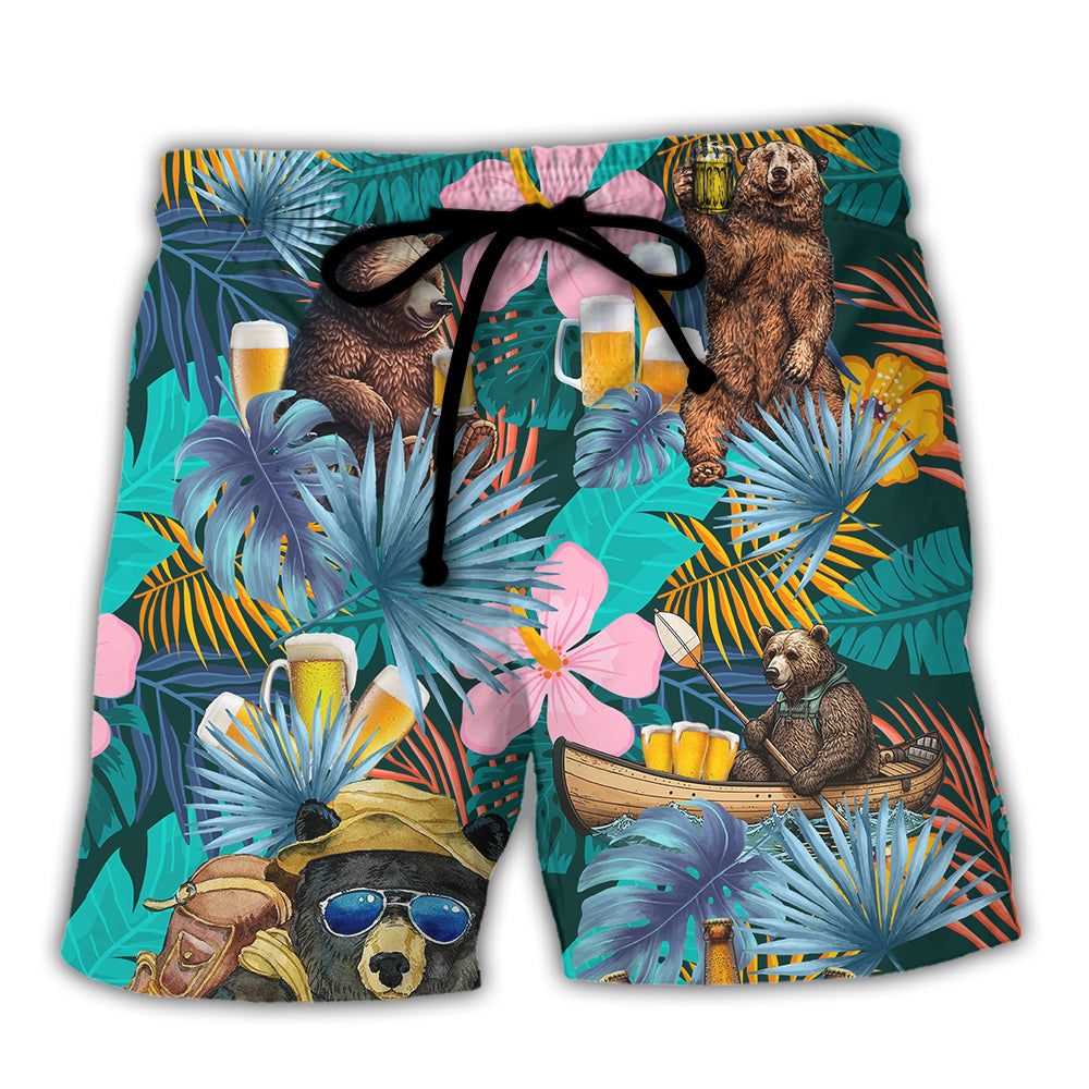 Camping Funny Bear Camping Without Beer Is Just Sitting In The Woods Trendy Aloha Hawaiian Beach Shorts