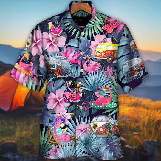 Camping Funny Flamingo Weekend Forecast Camping With A Chance Of Drinking – Hawaiian Shirt