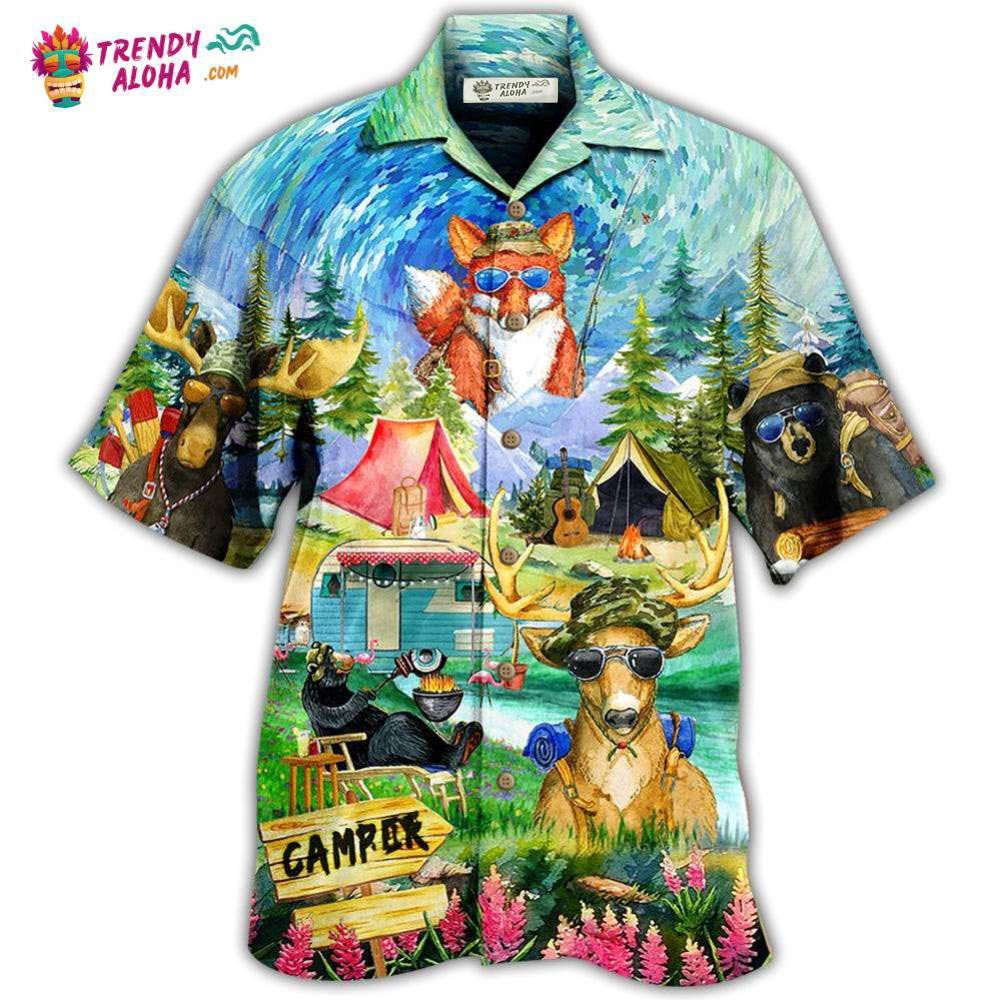 Camping Happy Animals Hawaiian Shirt – Trendy Aloha Camping Happy Animals Hawaiian Shirt – Trendy Aloha