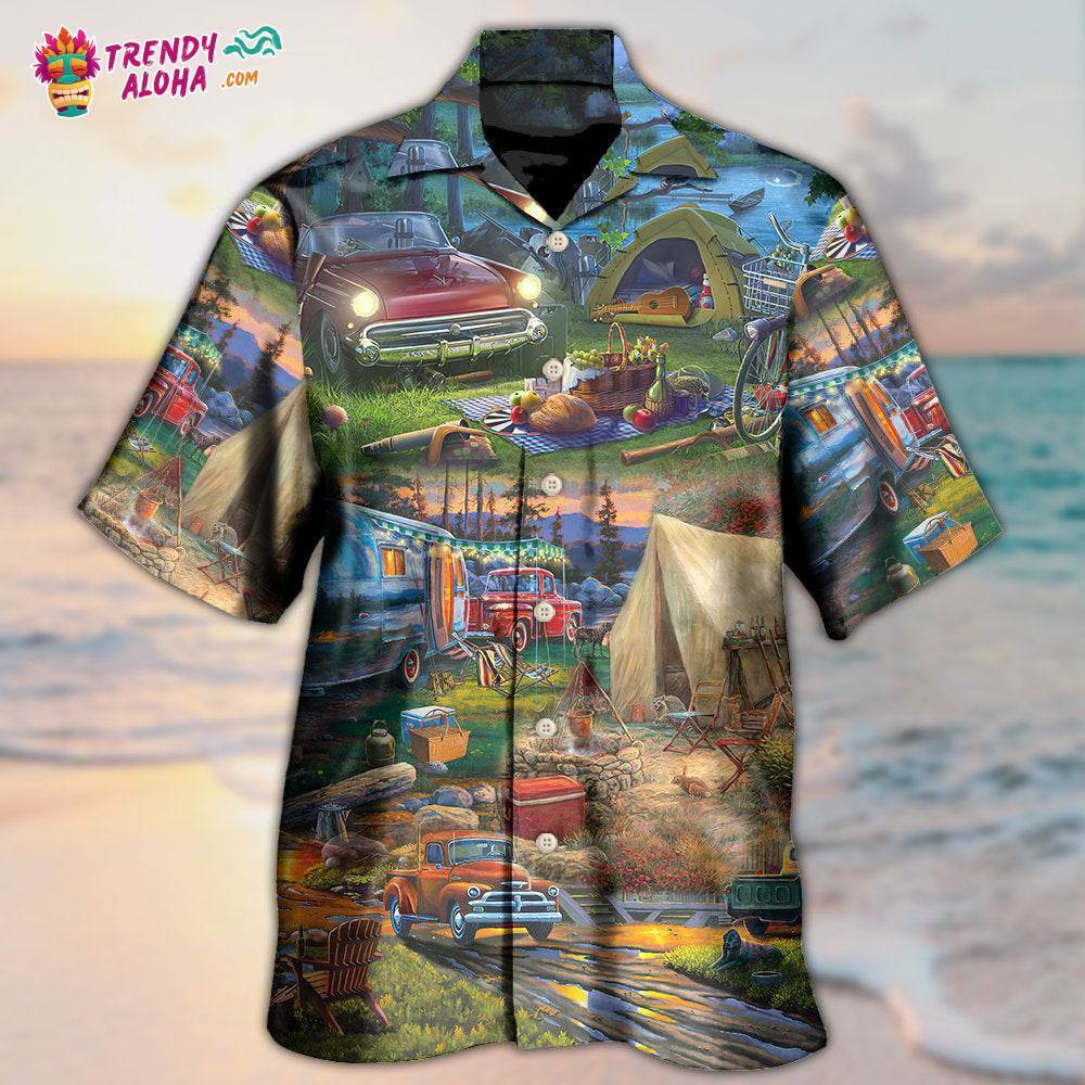 Camping Happy Night With Caravans Hawaiian Shirt – Trendy Aloha