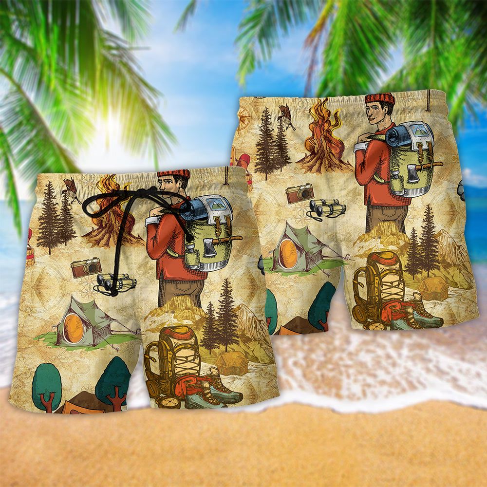 Camping Human Love Life Vintage Trendy Aloha Hawaiian Beach Shorts
