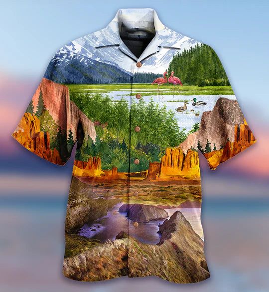 Camping Love Flamingo Landscape – Hawaiian Shirt