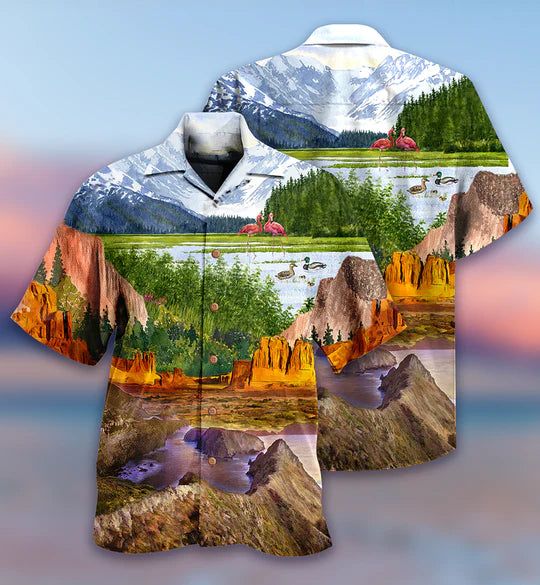Camping Love Flamingo Landscape – Hawaiian Shirt Camping Love Flamingo Landscape – Hawaiian Shirt