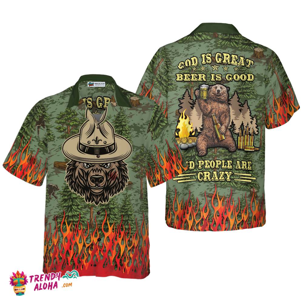 Camping Sheriff Bear Drink Beer Hawaiian Shirt