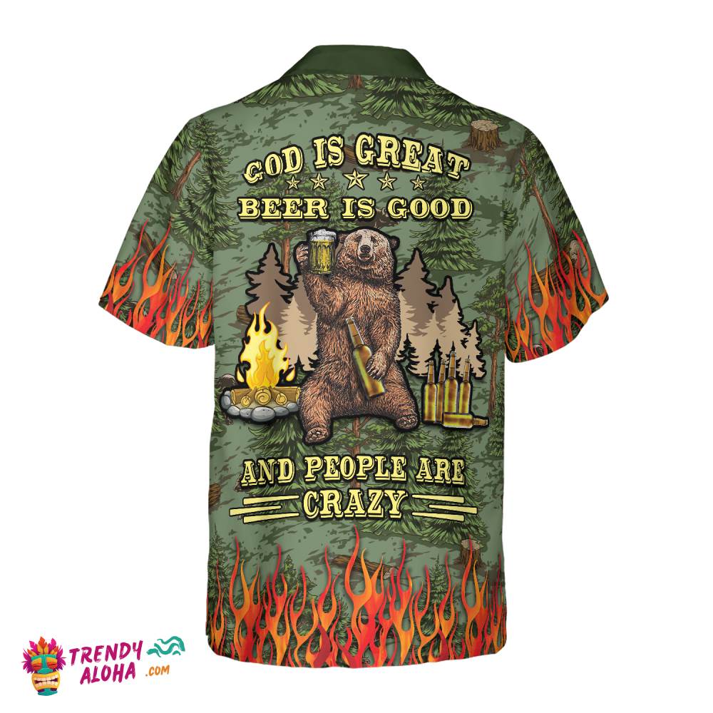 Camping Sheriff Bear Drink Beer Hawaiian Shirt