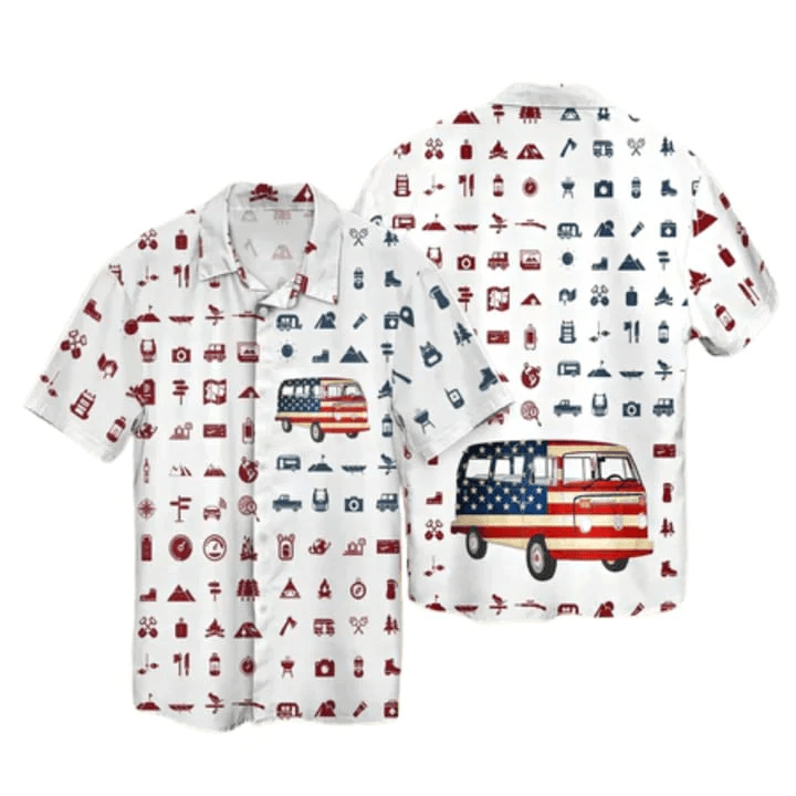 Camping Trendy Hawaiian Shirt, 3D All Over Printed Aloha Beach Shirt Short Sleeve For Camping, American Camp Hawaii Shirt, Summer Gift For Women