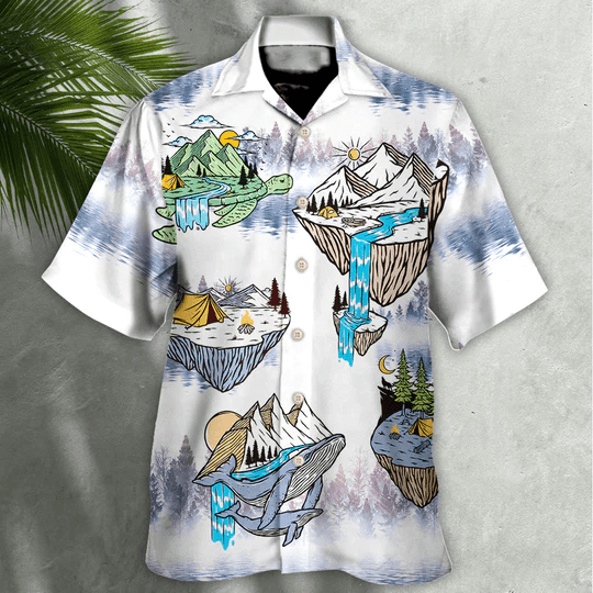 Camping Turtle And Shark – Hawaiian Shirt