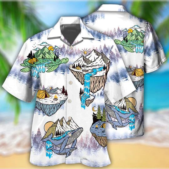 Camping Turtle And Shark – Hawaiian Shirt