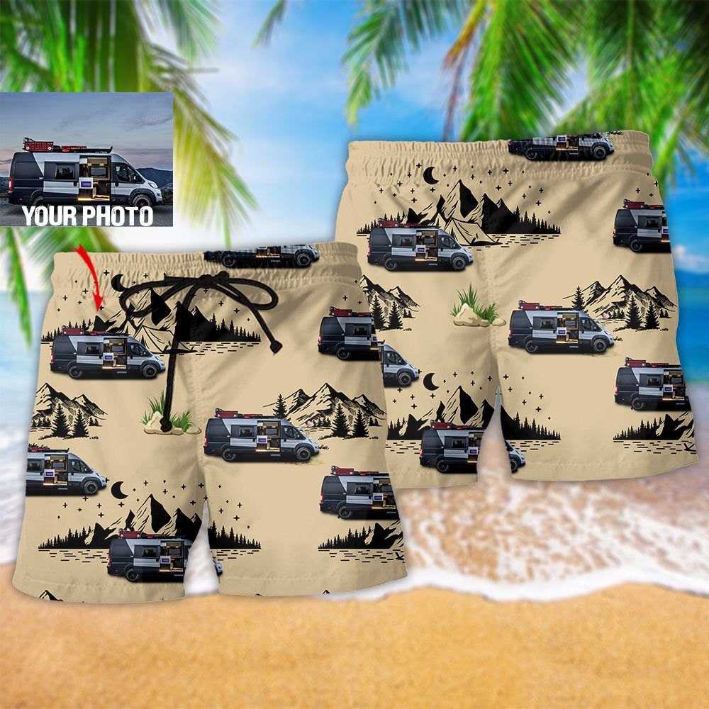 Camping Van Outdoor Life Custom Photo Trendy Aloha Hawaiian Beach Shorts