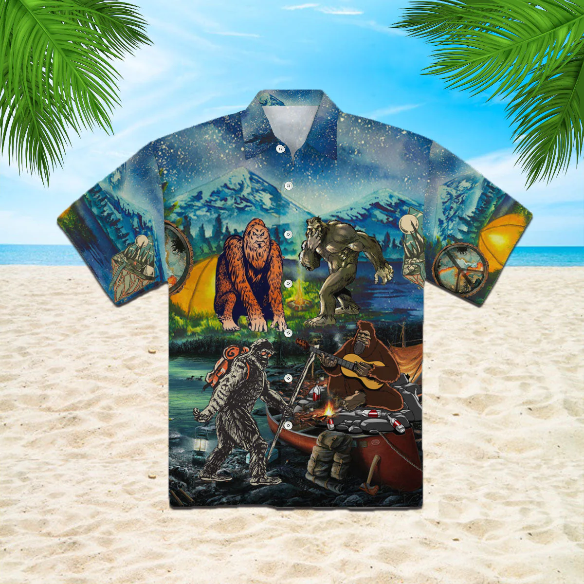 Camping With Bigfoot Trendy Hawaiian Shirt