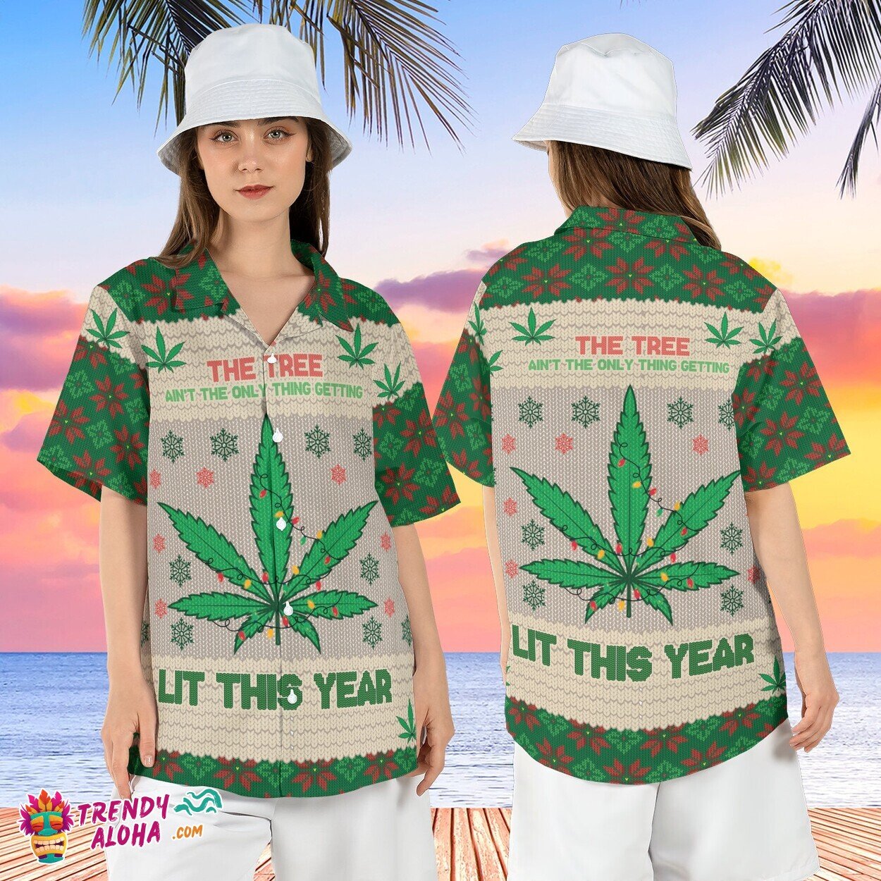 Cannabis Christmas Tree Hawaiian Xmas Smoking Weed Aloha Shirt
