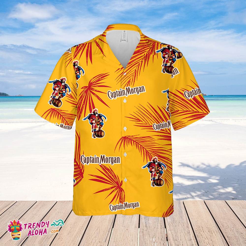 Captain Morgan Hawaiian Palm Leaves Pattern Shirt, Beer Summer Party Hawaiian Shirt, Schlitz Beer Shirt