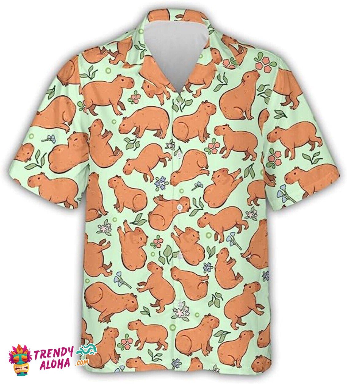 Capybara & Tropical Flora Mens Funny Beach Hawaiian Shirt