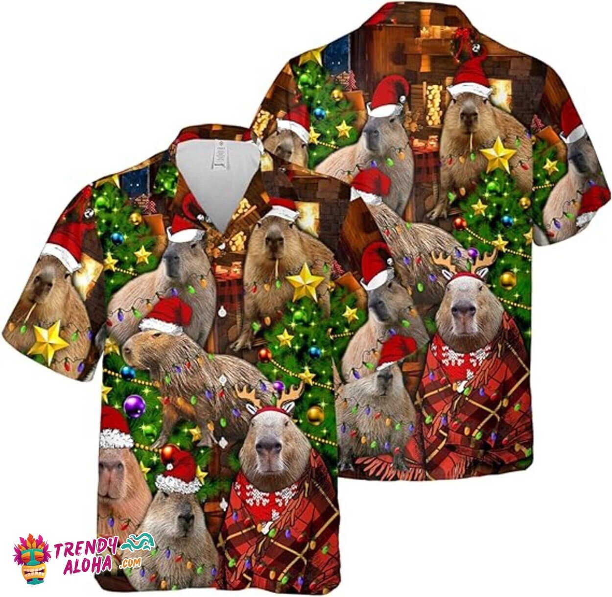 Capybara and Hibiscus Flower Beach Vacation Hawaiian Shirt