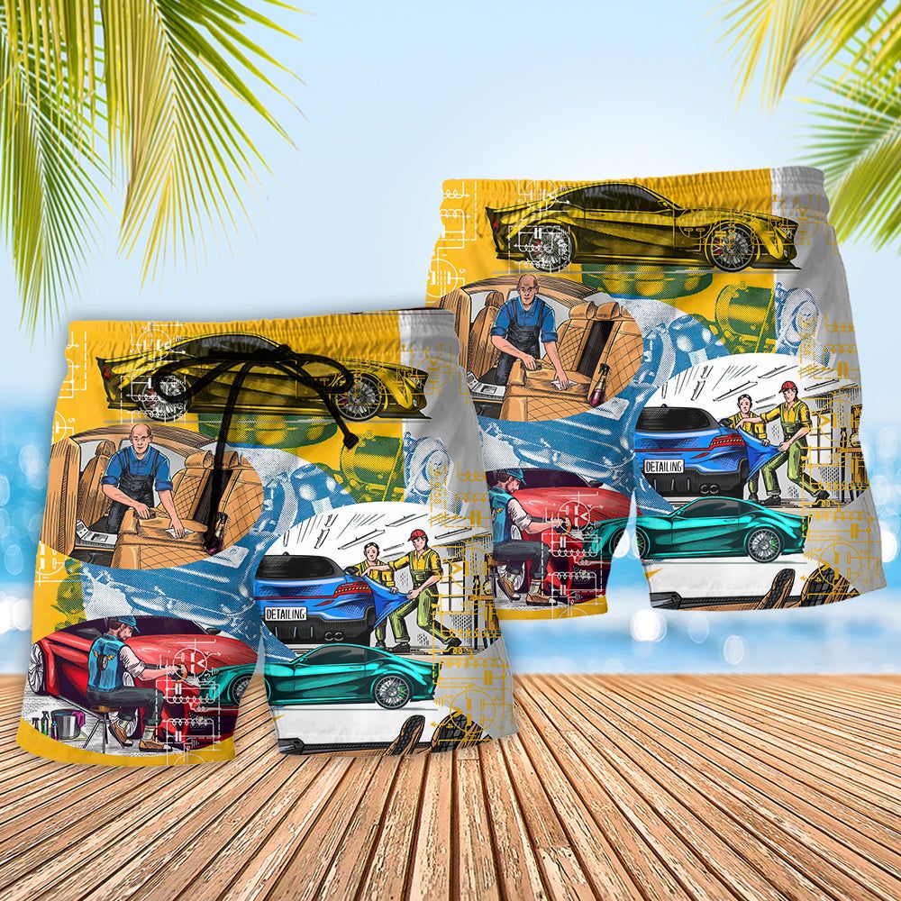 Car Auto Detailing Automobile Center Trendy Aloha Hawaiian Beach Shorts