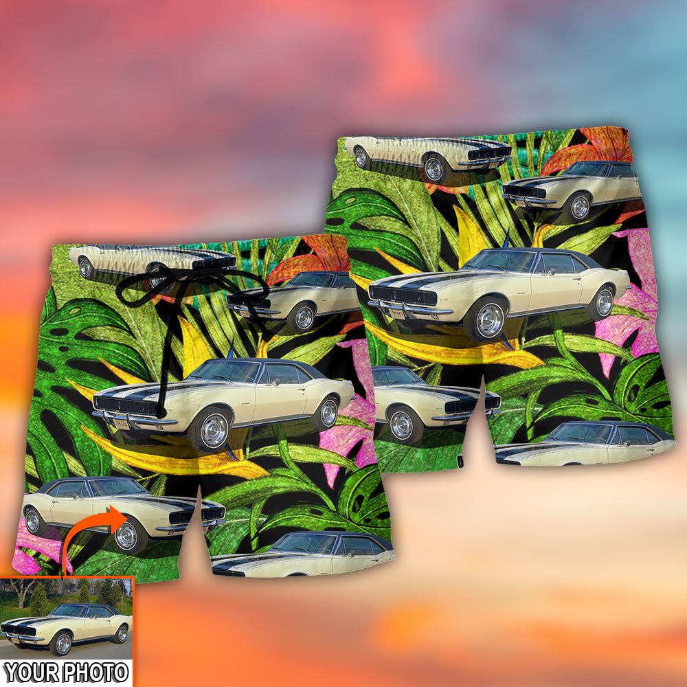 Car Camaro Car Classic Style Tropical Flower Custom Photo Trendy Aloha Hawaiian Beach Shorts