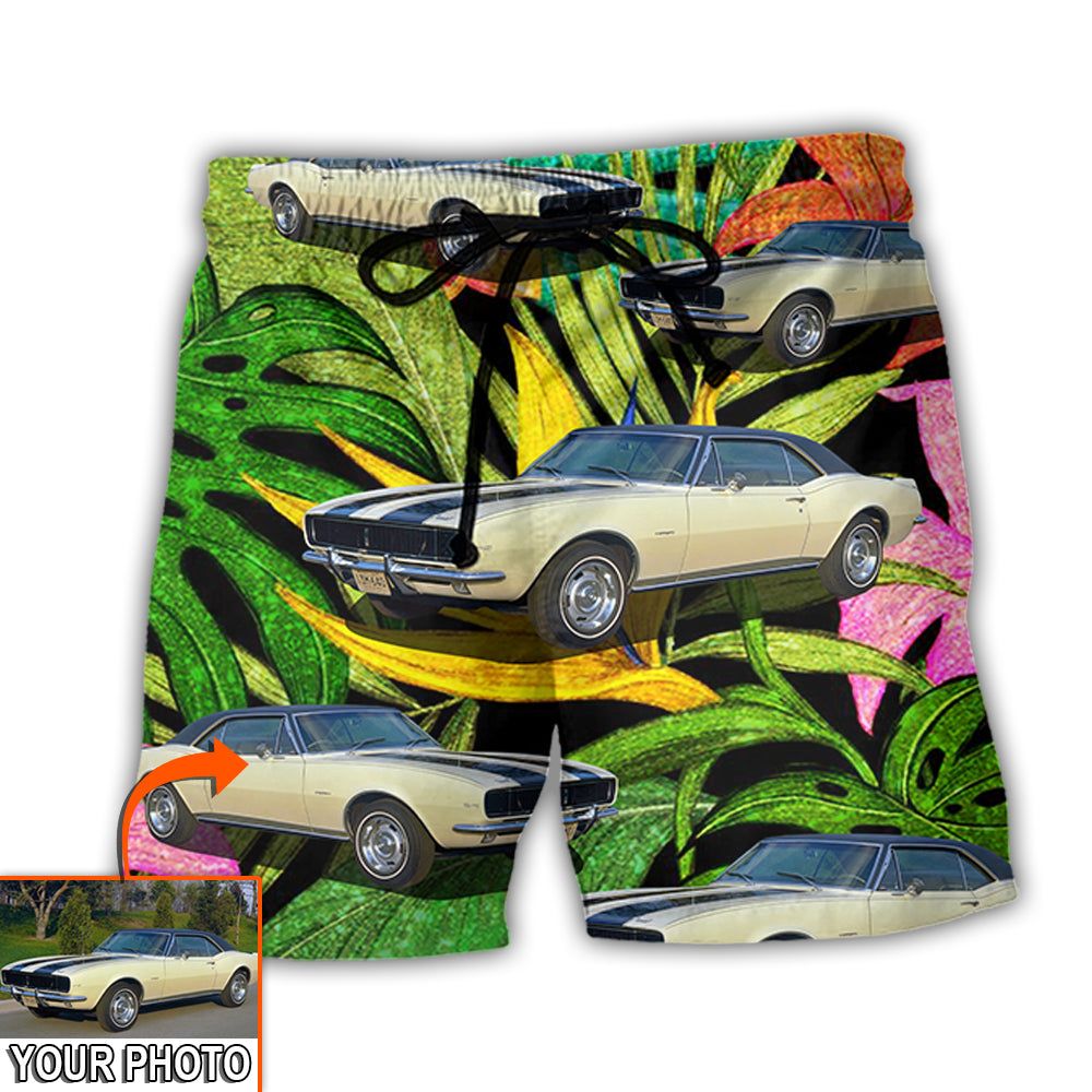 Car Camaro Car Classic Style Tropical Flower Custom Photo Trendy Aloha Hawaiian Beach Shorts Car Camaro Car Classic Style Tropical Flower Custom Photo Trendy Aloha Hawaiian Beach Shorts