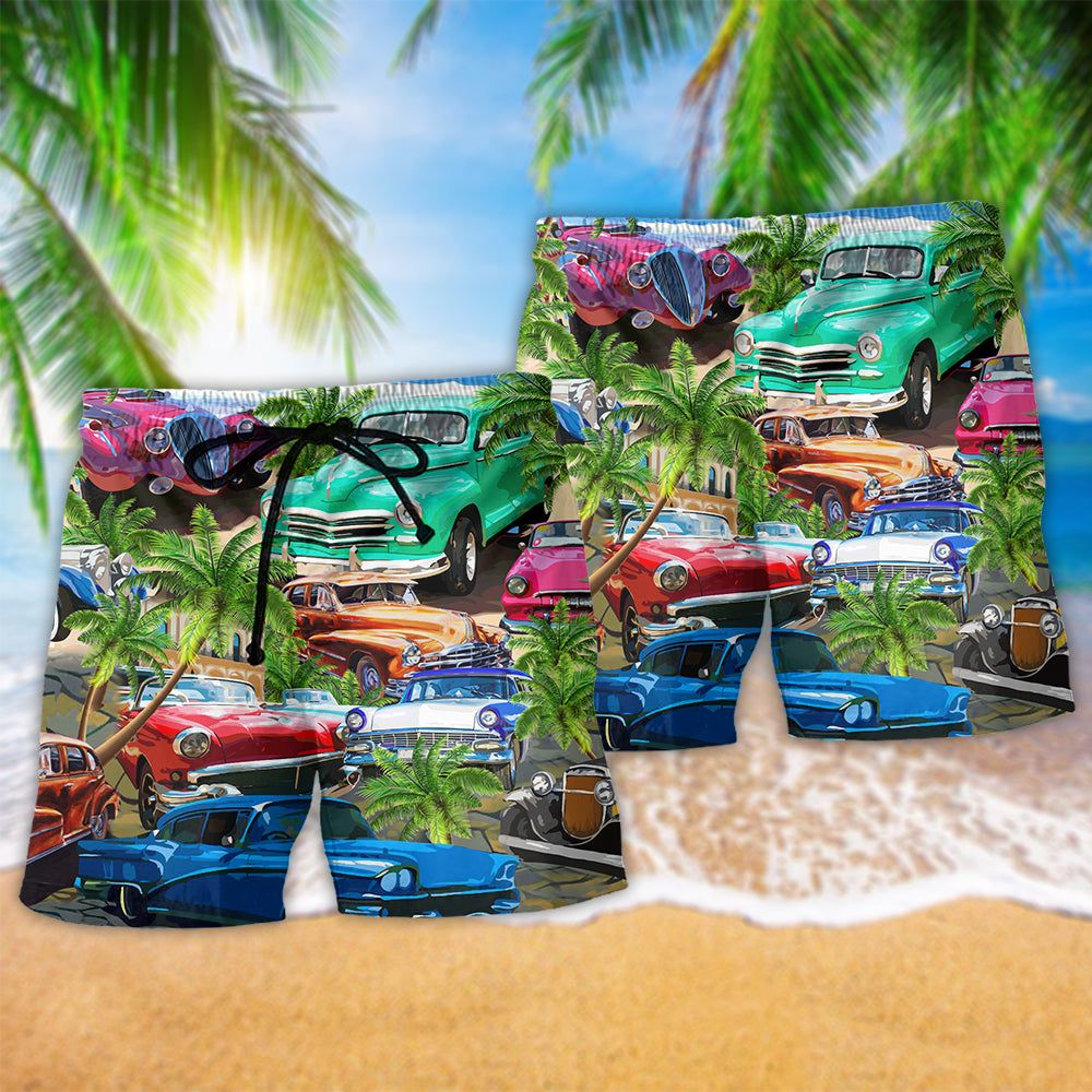 Car Classic Make Me Happy Trendy Aloha Hawaiian Beach Shorts