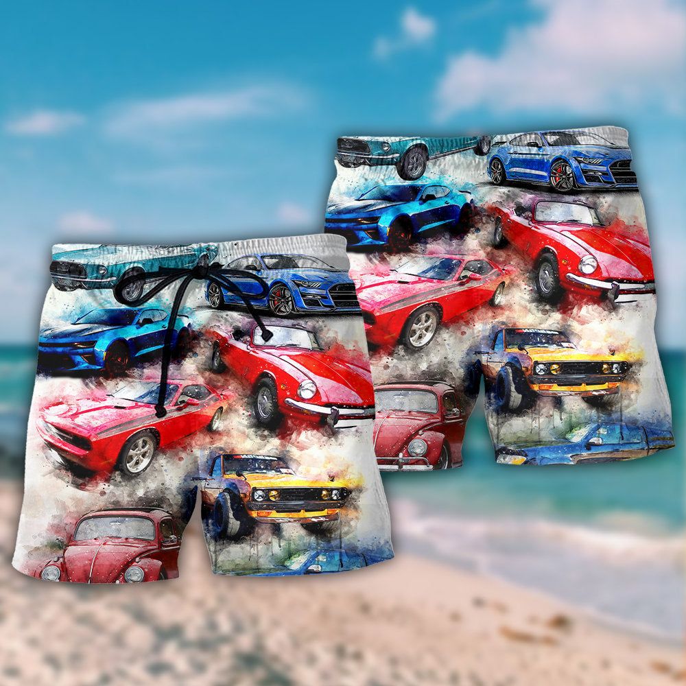 Car Classic Portrait For Car Lovers Trendy Aloha Hawaiian Beach Shorts