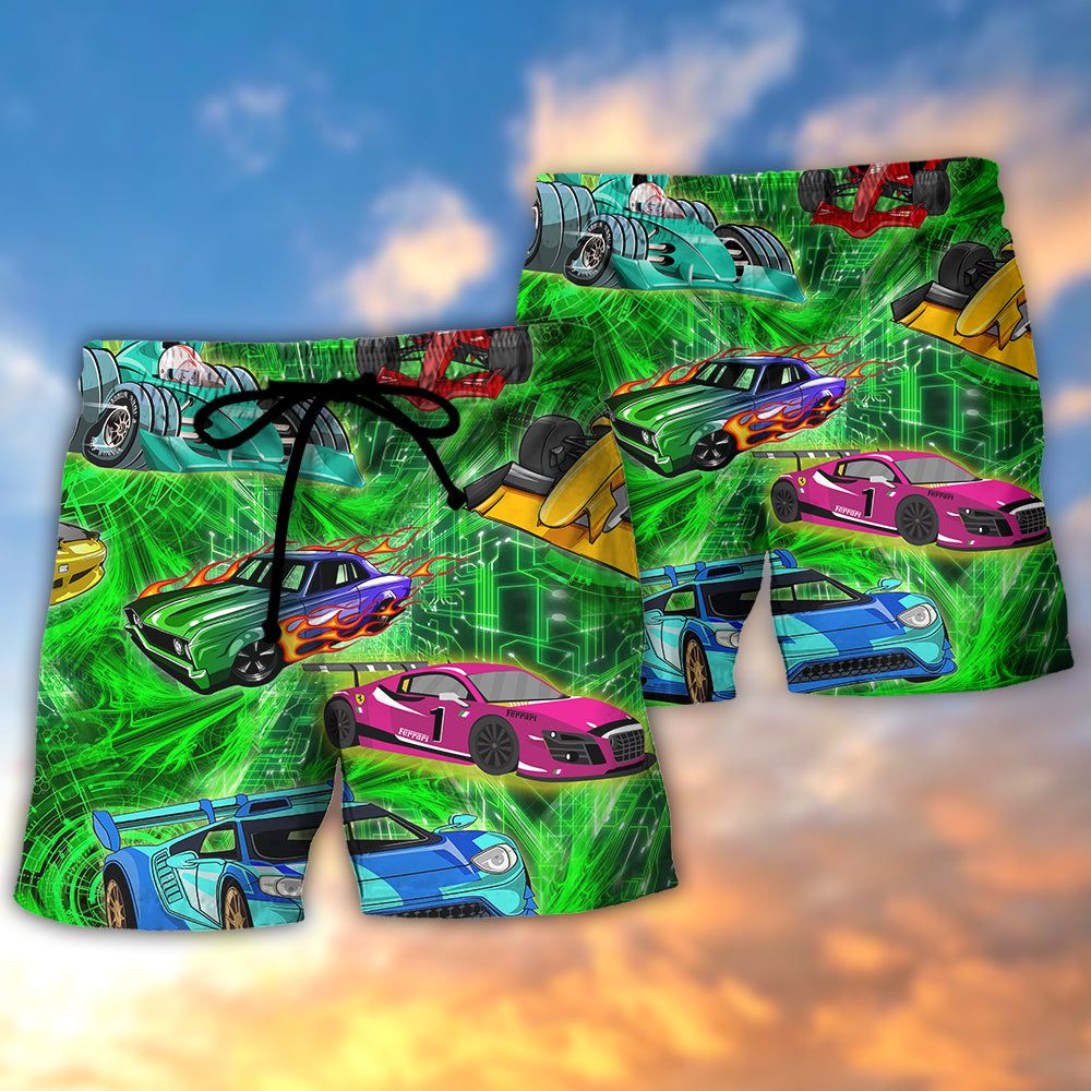 Car Color Love Green Trendy Aloha Hawaiian Beach Shorts