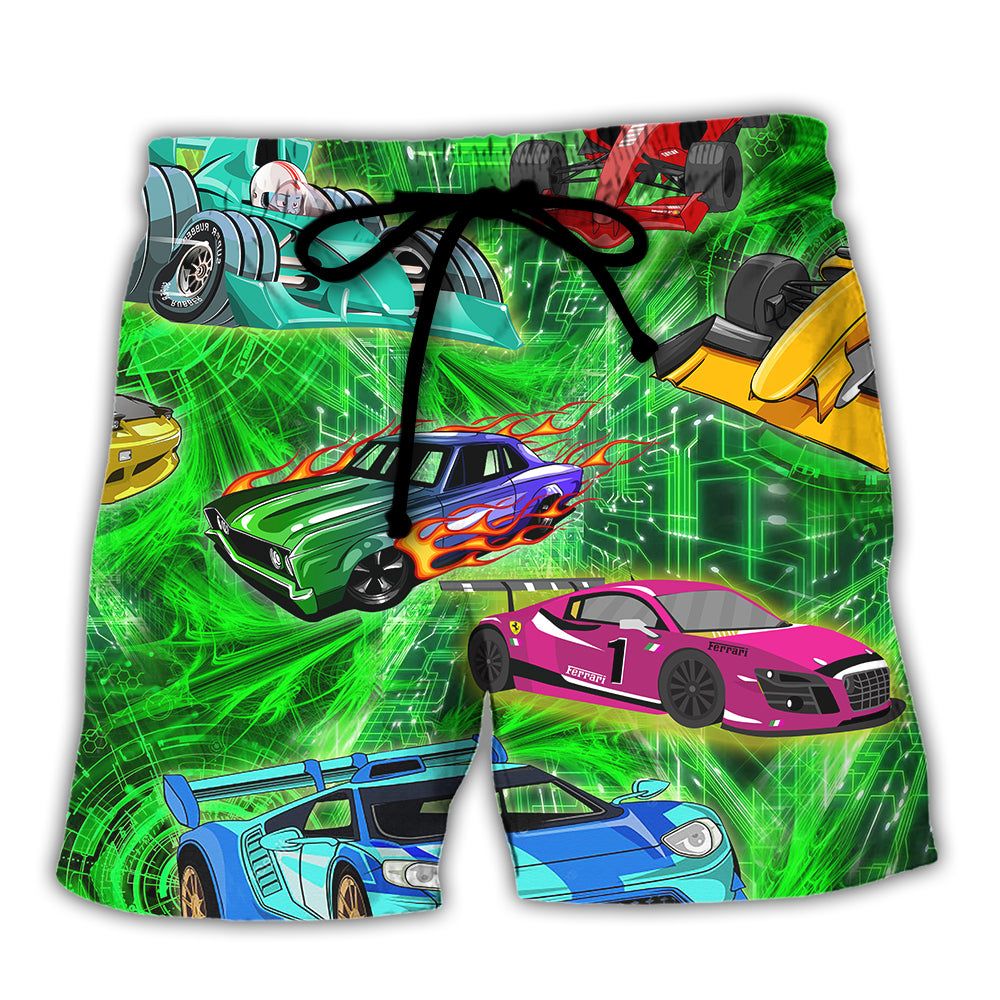Car Color Love Green Trendy Aloha Hawaiian Beach Shorts Car Color Love Green Trendy Aloha Hawaiian Beach Shorts