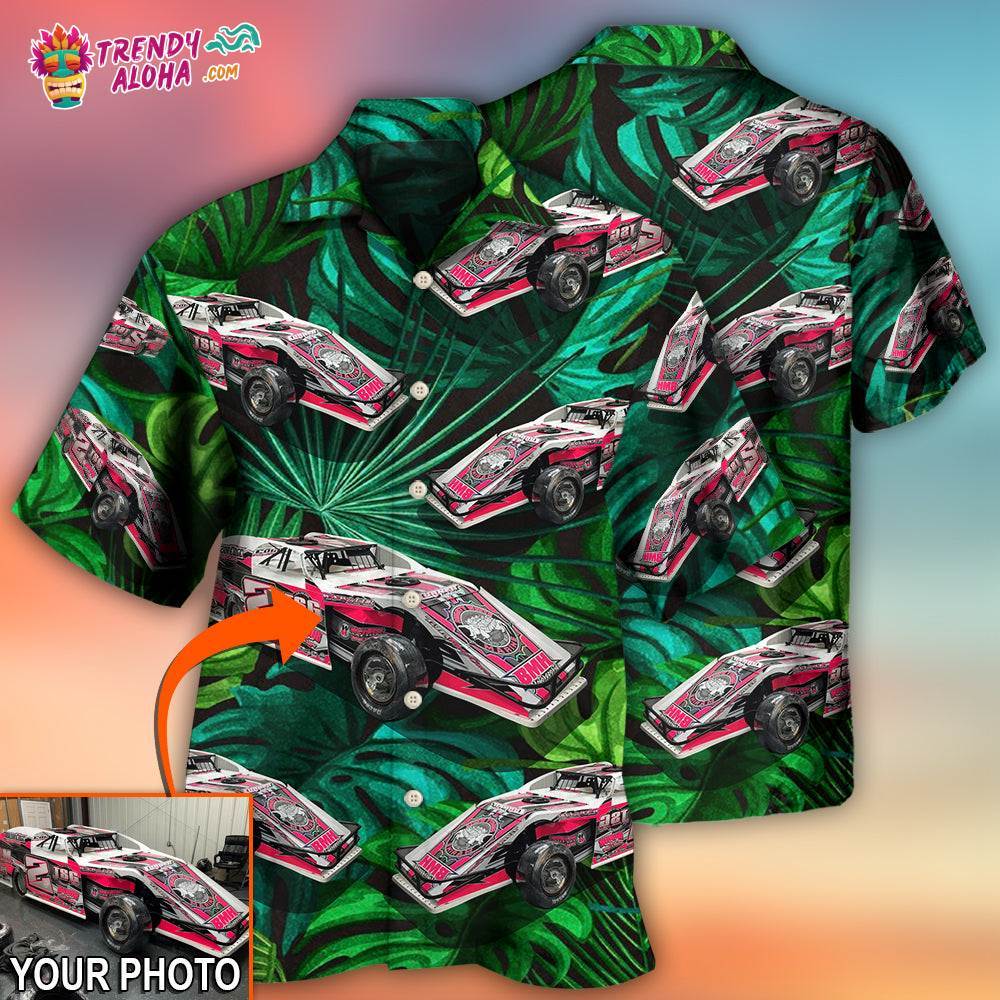 Car Dirty Track Racing Tropical Flower Custom Photo Hawaiian Shirt