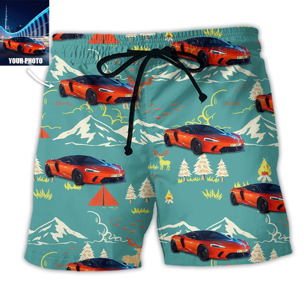 Car Driving On Mountain Custom Photo Trendy Aloha Hawaiian Beach Shorts Car Driving On Mountain Custom Photo Trendy Aloha Hawaiian Beach Shorts