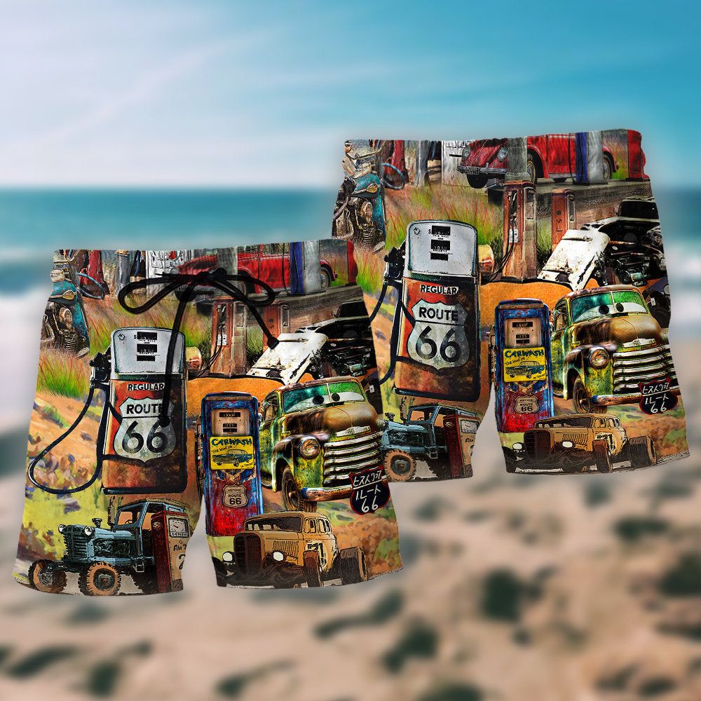 Car Filling Full Driving Far Art Trendy Aloha Hawaiian Beach Shorts