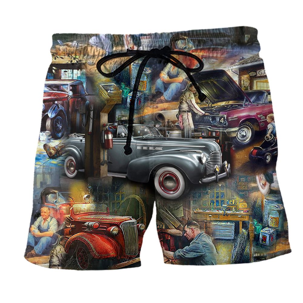 Car Fix Life Vintage Style Trendy Aloha Hawaiian Beach Shorts Car Fix Life Vintage Style Trendy Aloha Hawaiian Beach Shorts