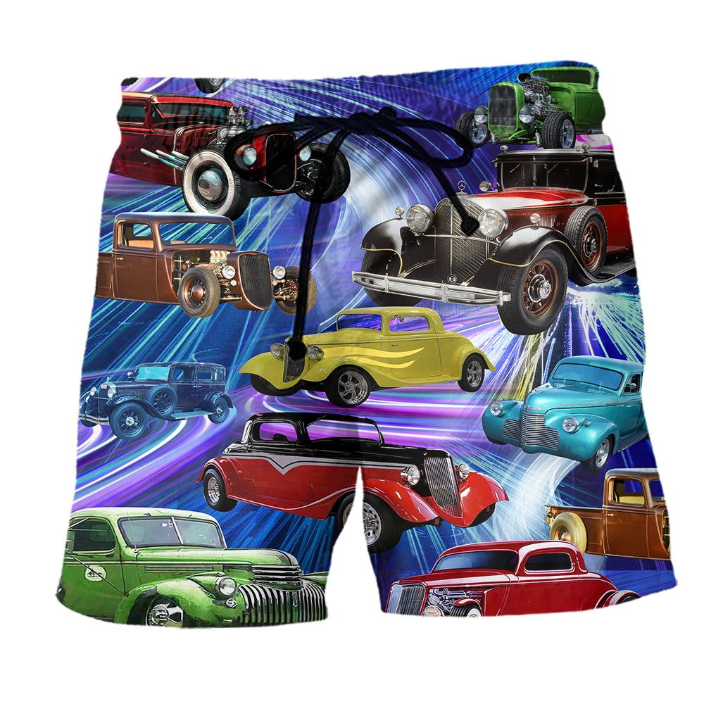 Car Green Red To Dream Trendy Aloha Hawaiian Beach Shorts Car Green Red To Dream Trendy Aloha Hawaiian Beach Shorts