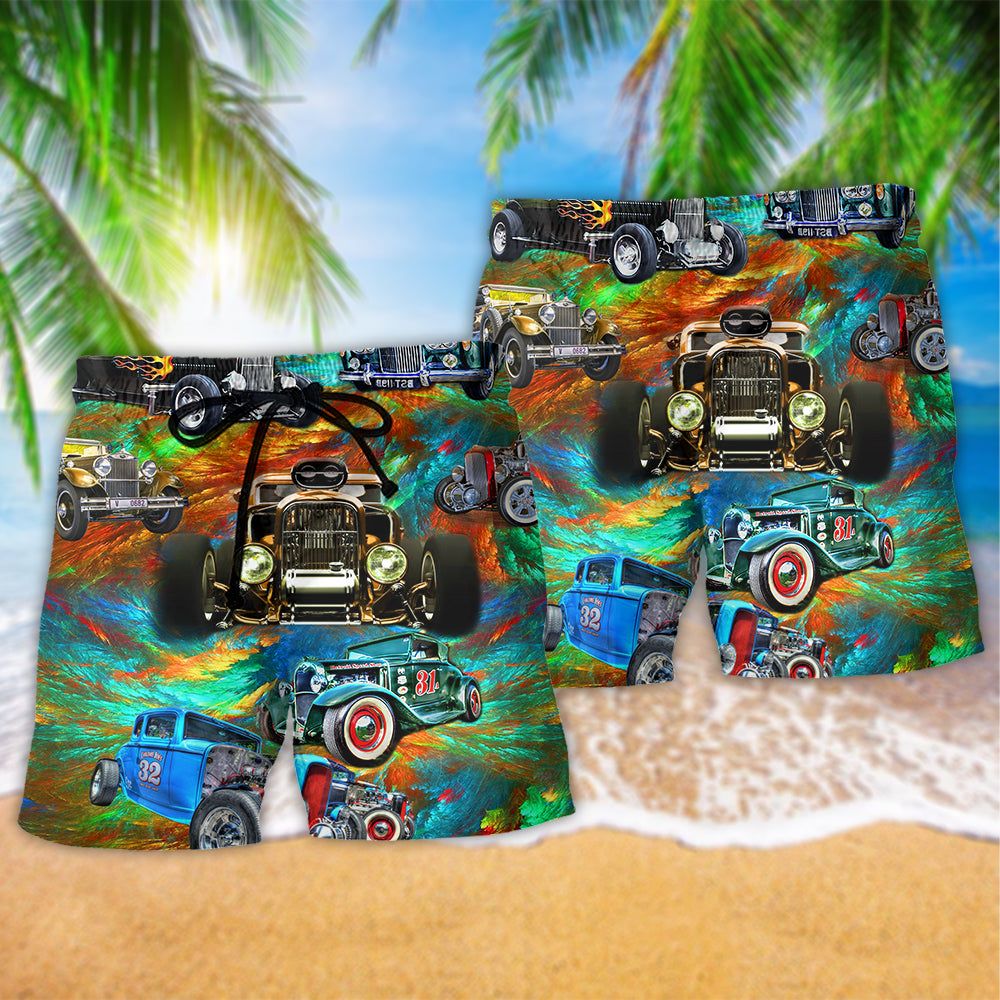 Car How To Ride A Hot Rod Trendy Aloha Hawaiian Beach Shorts