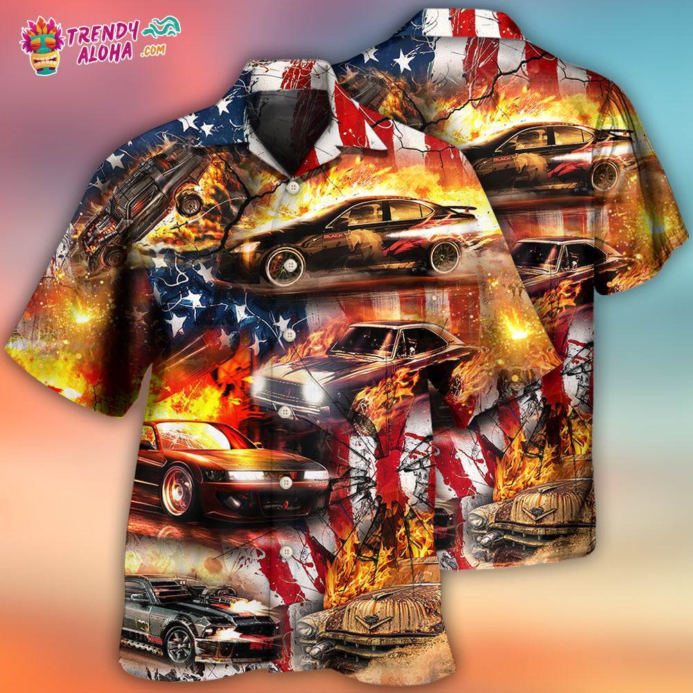 Car Independence Day Fire Hawaiian Shirt – Trendy Aloha