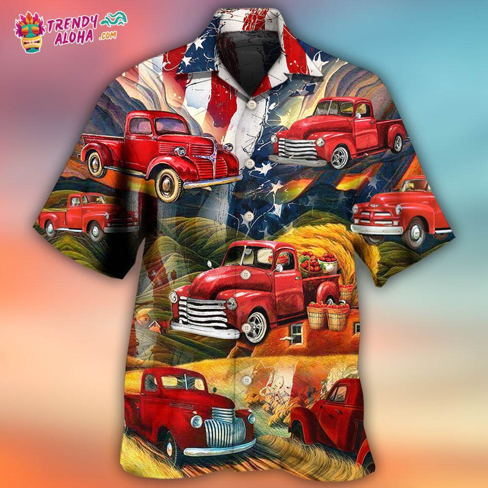 Car Independence Day Red Car Vintage Hawaiian Shirt – Trendy Aloha