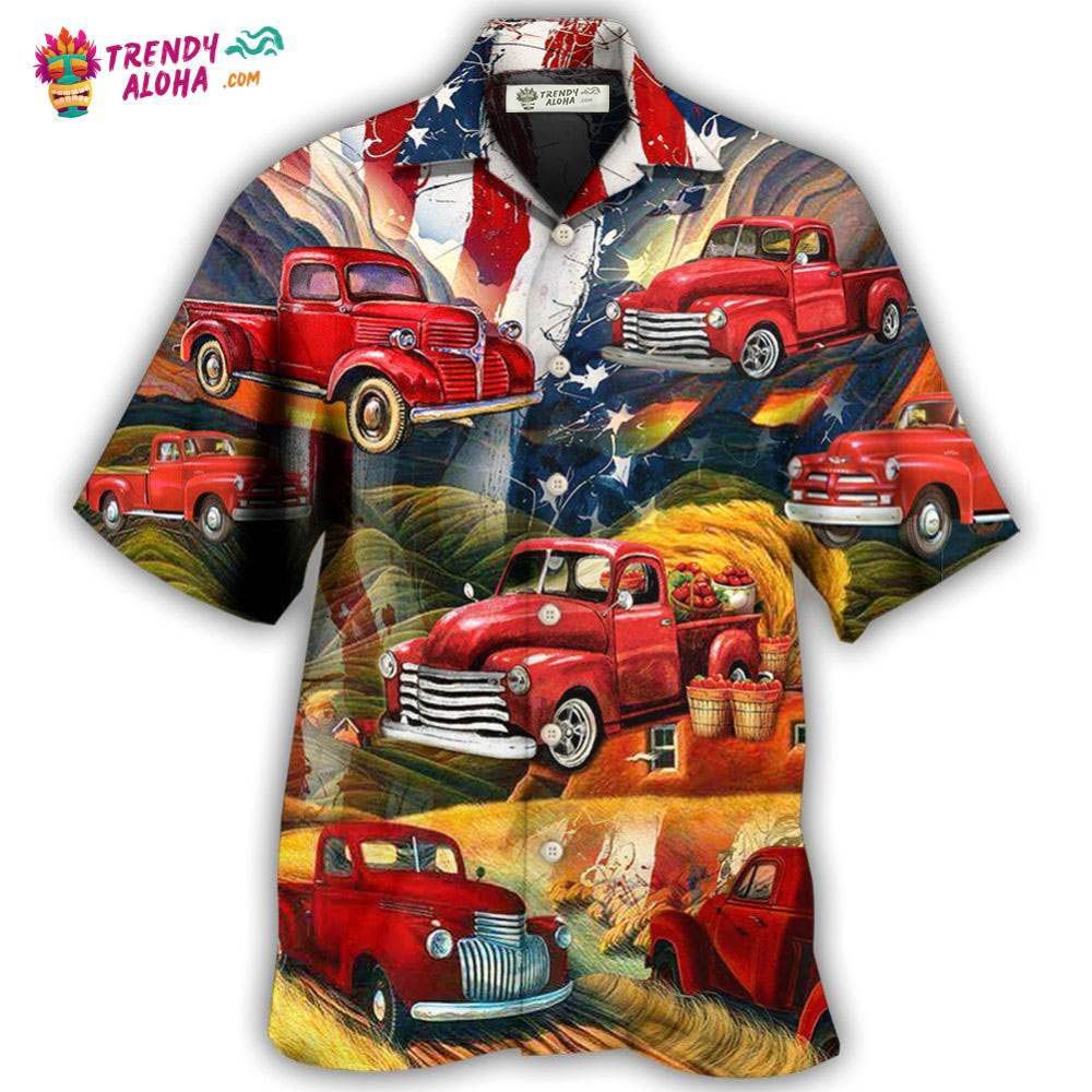 Car Independence Day Red Car Vintage Hawaiian Shirt – Trendy Aloha