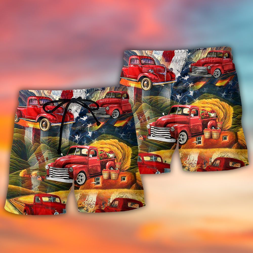 Car Independence Day Red Car Vintage Trendy Aloha Hawaiian Beach Shorts