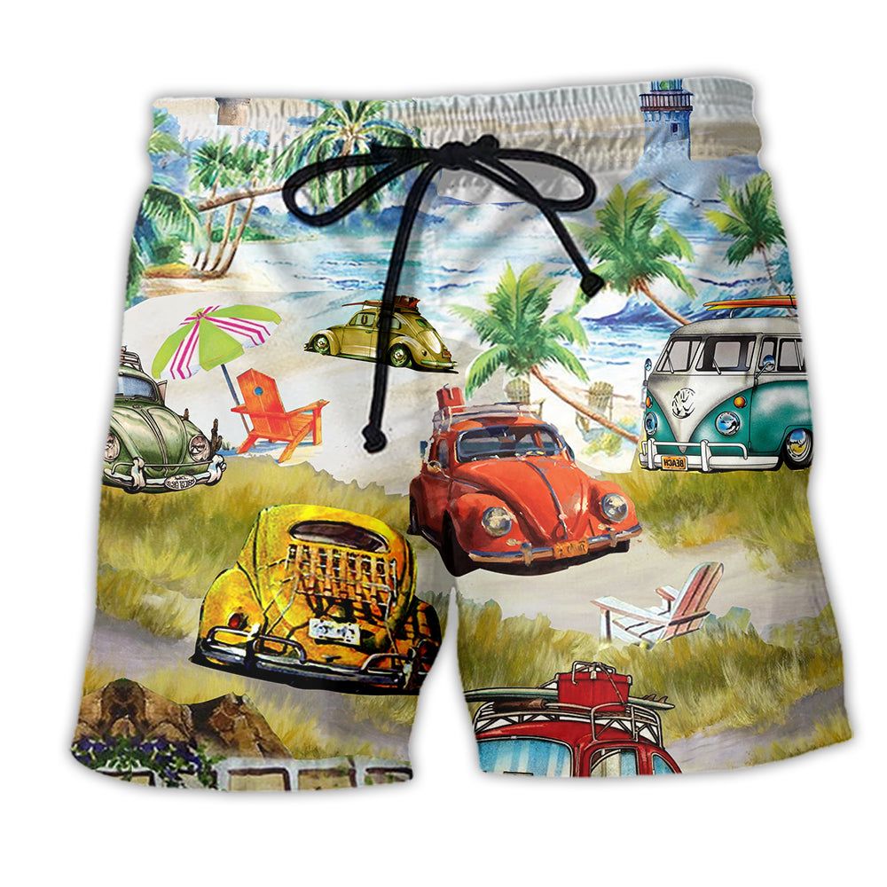 Car Love Beach In Summer Trendy Aloha Hawaiian Beach Shorts Car Love Beach In Summer Trendy Aloha Hawaiian Beach Shorts